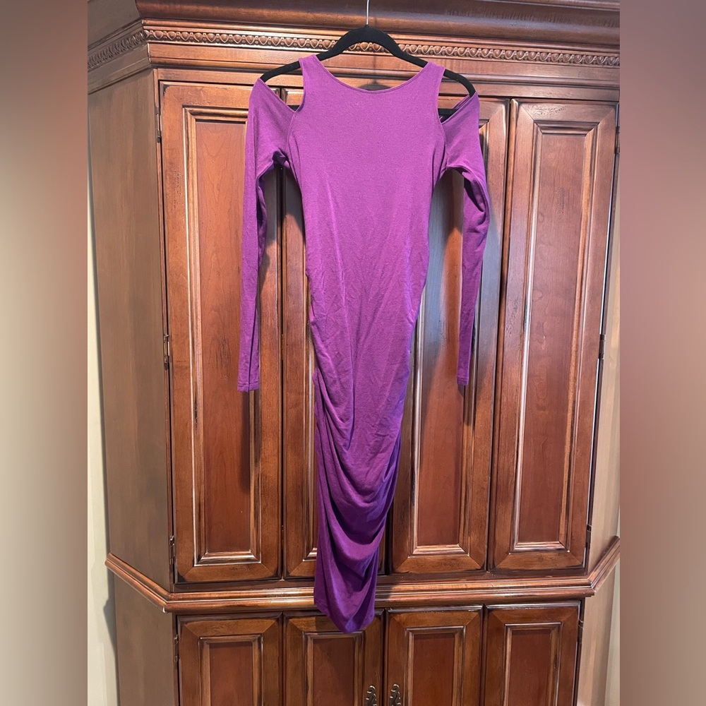 Donna Karan Long Sleeve Purple Dress